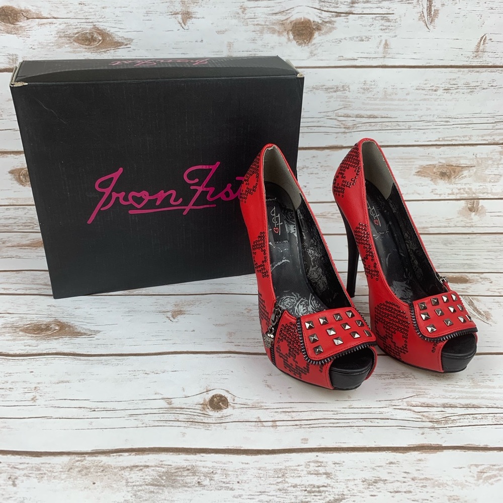 Iron Fist Red Ruff Rider Platform Heels
